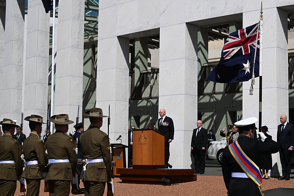 Australia’s Governor General David Hurley proclaims the ascension of King Charles III in a ceremony at Parliament House in Canberra.